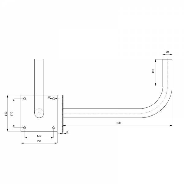 Soporte de Montaje en Pared de Metal Ø38mm L450