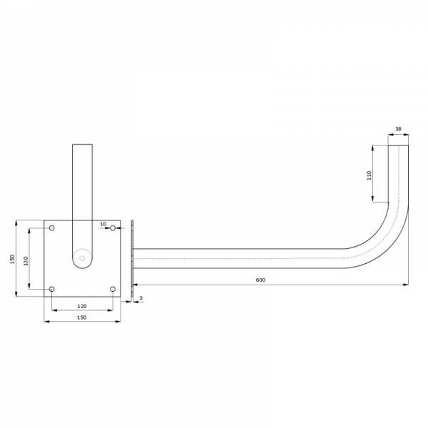 Soporte de Montaje en Pared de Metal Ø38mm L600