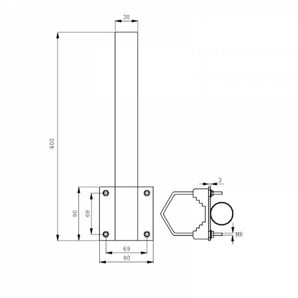 Soporte de Montaje en Tubo Metálico Ø38mm L400 Vertical