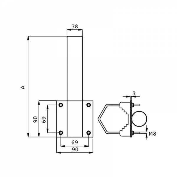 Soporte de Montaje en Tubo Metálico Ø38mm L600 Vertical