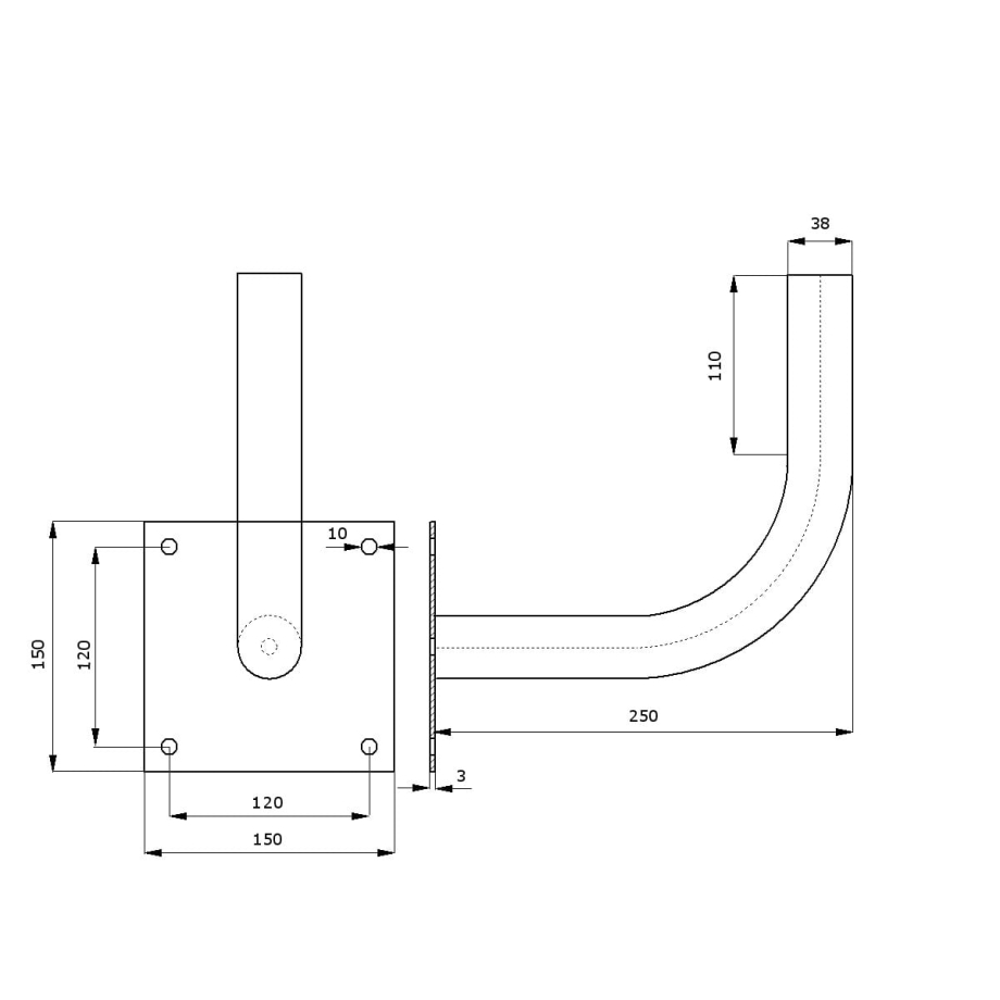 Soporte de Montaje en Pared de Metal Ø38mm L250