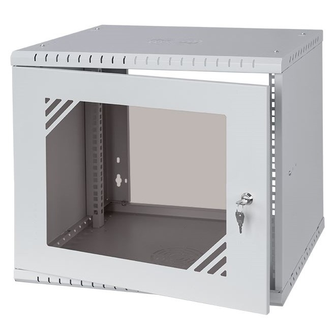 Armario en Rack 19" 9U, 450mm, Puerta de Cristal, Gris