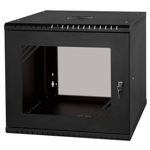 Armario en Rack 19" 9U, 450mm, Puerta de Cristal, Negro