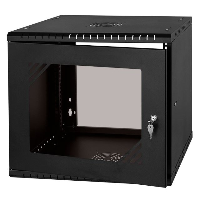 Armario en Rack 19" 9U, 450mm, Puerta de Cristal, Negro