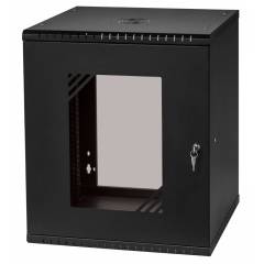 Armario en Rack 19" 12U, 450mm, Puerta de Cristal, Negro