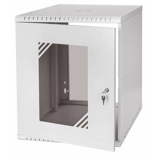 Armario en Rack 19" 12U, 450mm, Puerta de Cristal, Gris