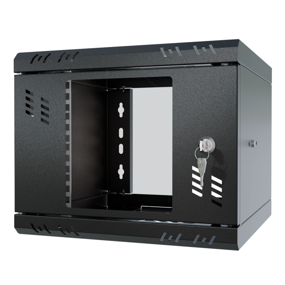 Armario en Rack 10" 4U, 300mm, Puerta de Cristal, Negro