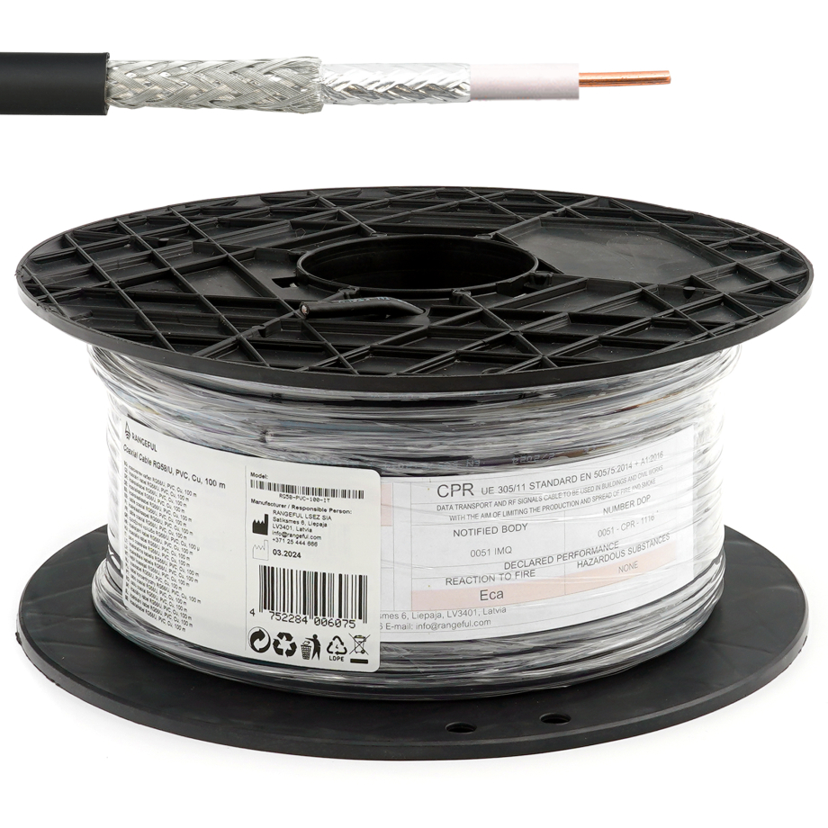 RG58U 100m сable coaxial de baja pérdida 50 Ohm