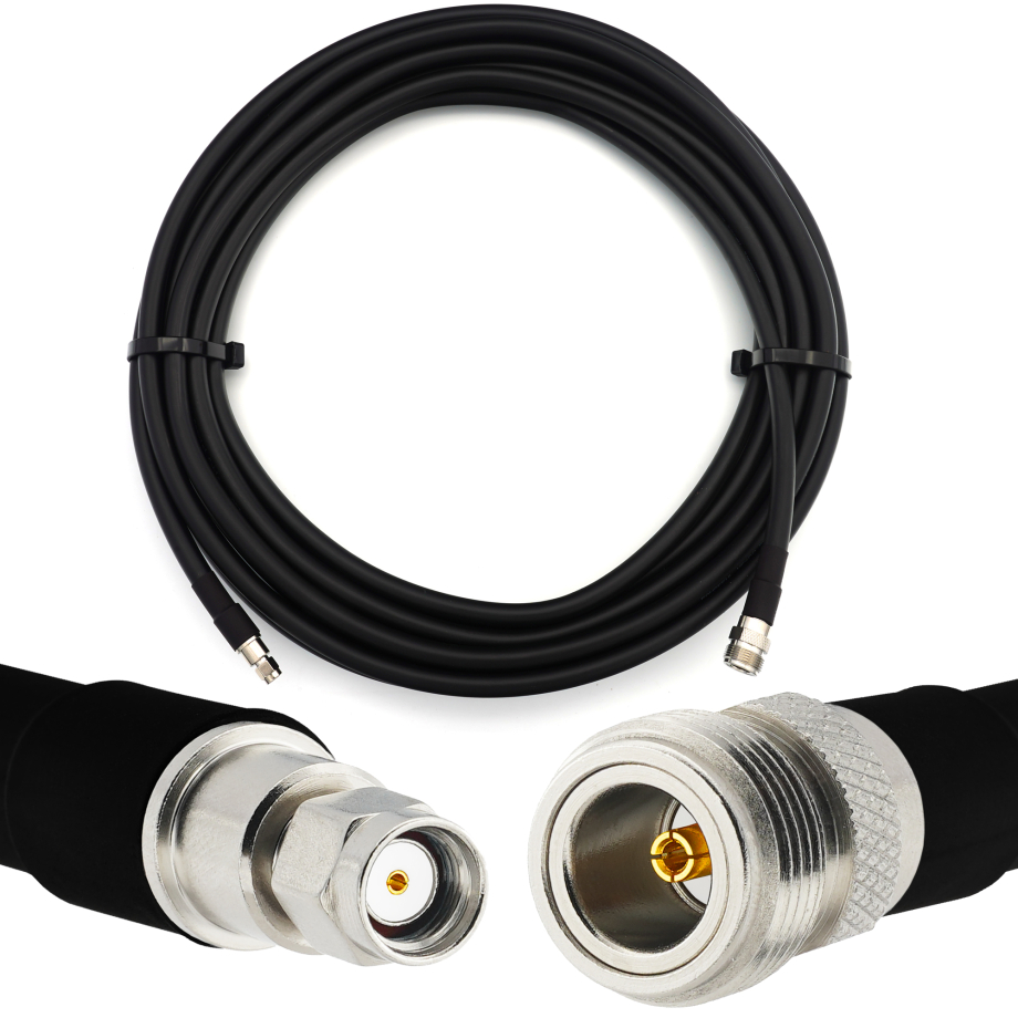 RP-SMA Macho a N Hembra 3m cable coaxial elástico — equivalente a LMR400 UF UltraFlex