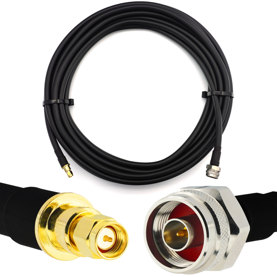 SMA macho a N macho Hex 1m IP67 cable coaxial — elástico HF-400-UF (equivalente a LMR400 UF UltraFlex)