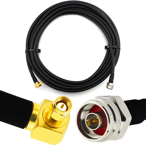 SMA Macho en ángulo recto a N Macho Hex 1m IP67 cable coaxial — elástico HF-400-UF (equivalente a LMR400 UF UltraFlex)