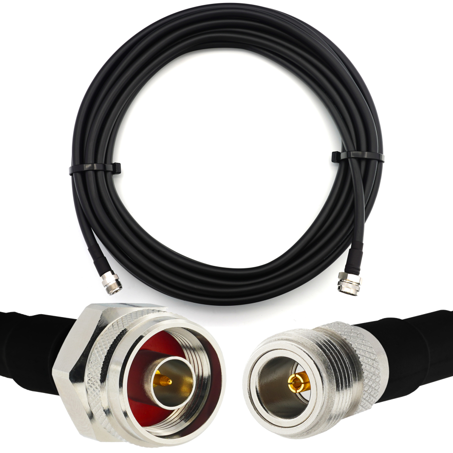 N macho a N hembra Hex 1m IP67 cable coaxial — elástico HF-400-UF (equivalente a LMR400 UF UltraFlex)