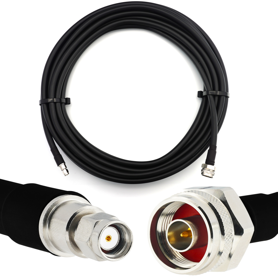 RP-SMA macho a N macho Hex 1m IP67 cable coaxial — elástico HF-400-UF (equivalente a LMR400 UF UltraFlex)