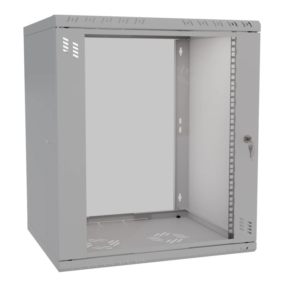 Armario en Rack 19" 12U, 450mm, Puerta de Cristal, Gris