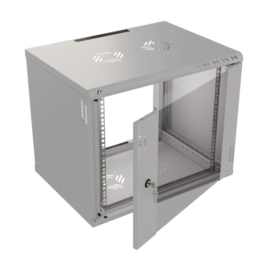 Armario en Rack 19" 9U, 450mm, Puerta de Cristal, Gris