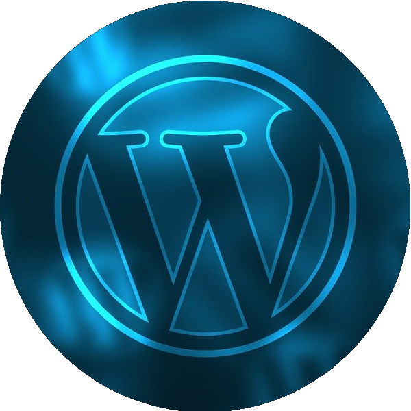 Logo word press azul en un fondo oscuro